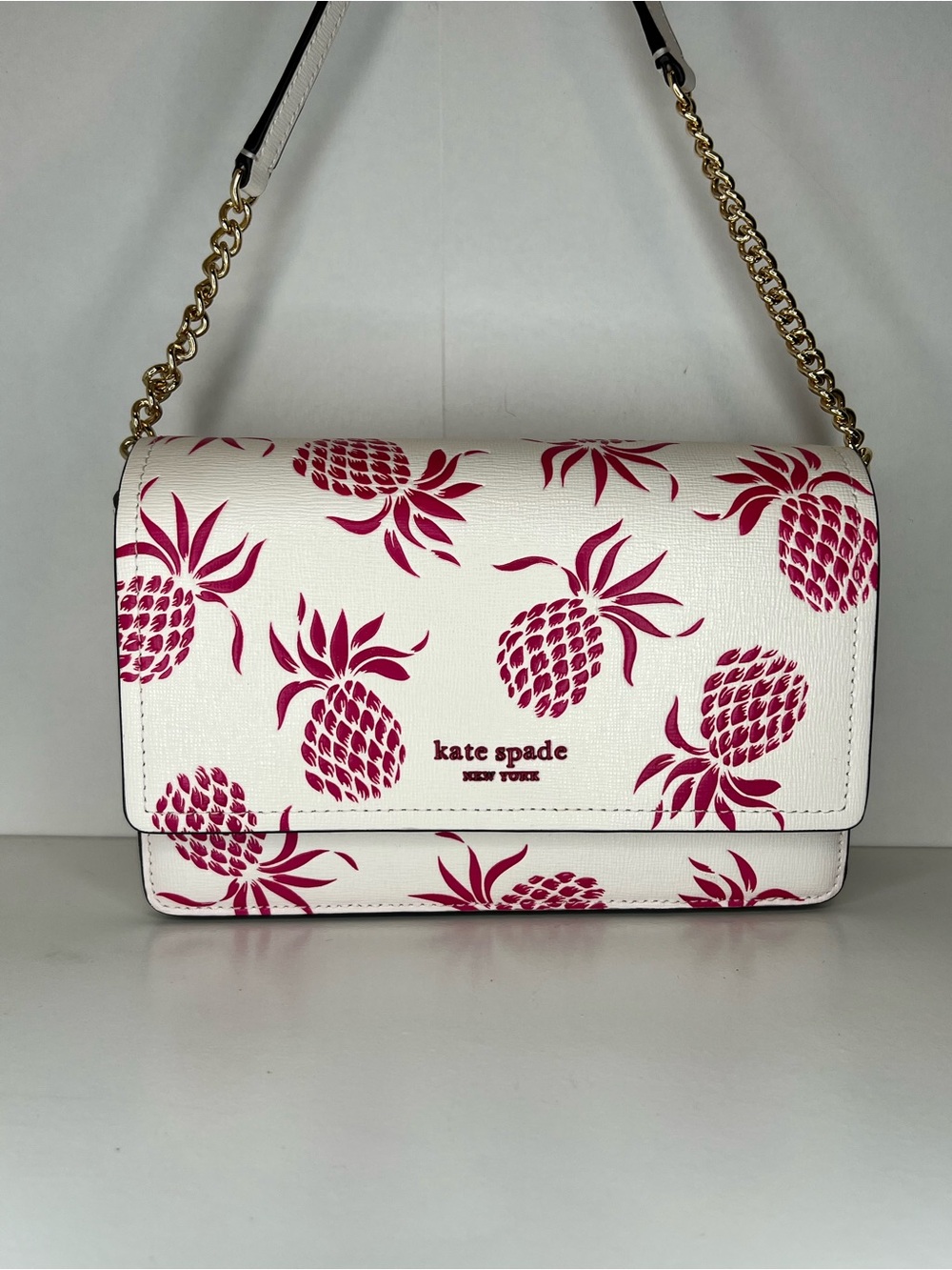 kate spade Morgan Flap Chain Wallet Crossbody with Pink Pineapples